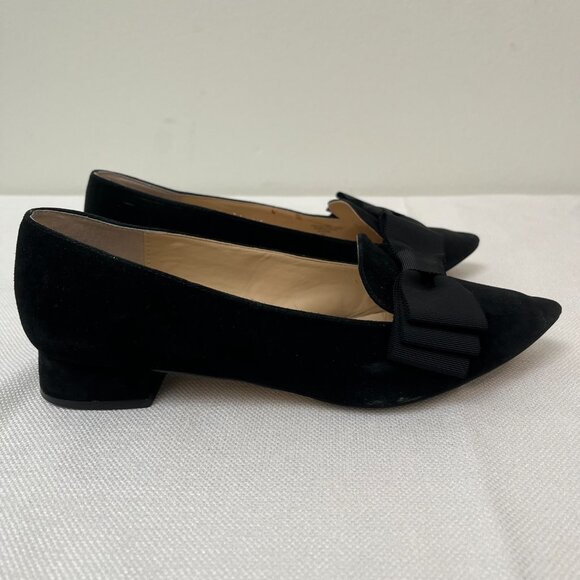 Adrienne Vittadini Pointed Toe Low Heel Black Suede Flat Ballet Ribbon Bow 9.5 - Picture 6 of 10